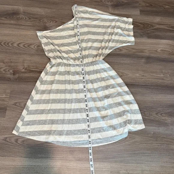 Fantastic Fawn Gray Stripe One Shoulder Mini Dress NWT Women’s size Medium - Picture 5 of 9